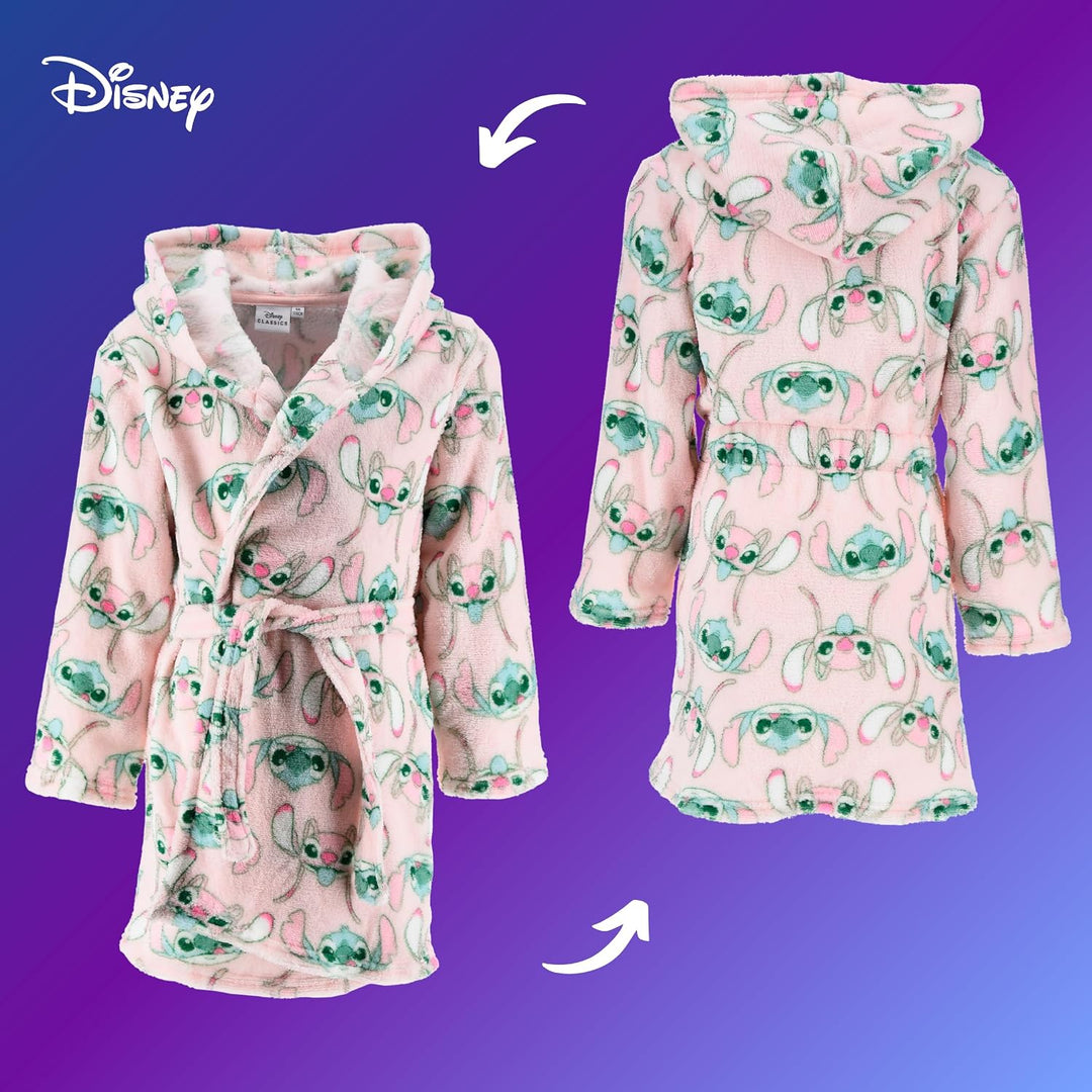 Disney Stitch und Angel Bademantel Mädchen, Hausmantel Loungewear Weicher Fleece Morgenmantel, Gröss