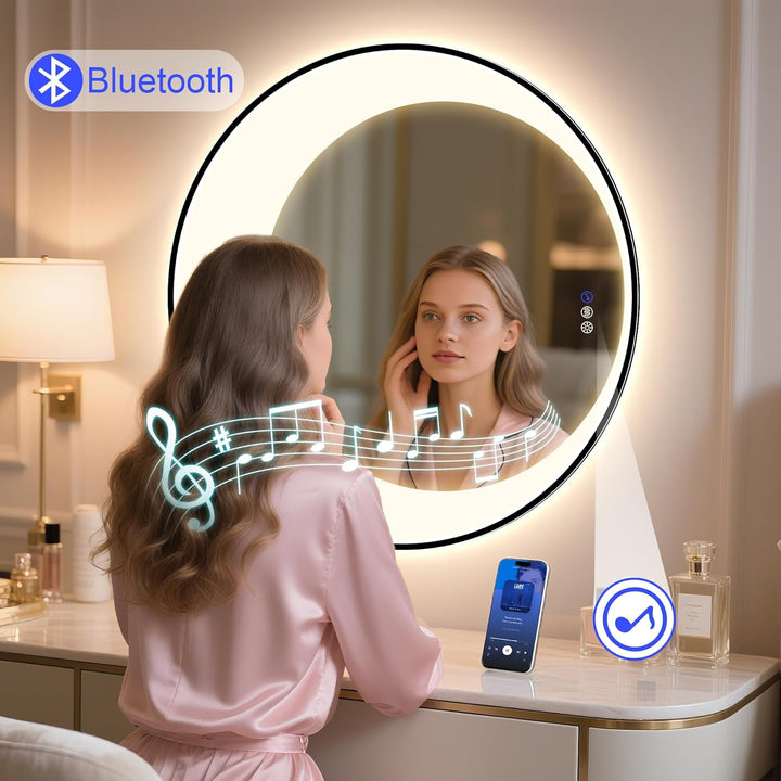 STARLEAD Runder Badspiegel mit Beleuchtung und Bluetooth, 80cm LED Spiegel Mondsichel Anti-Beschlag,