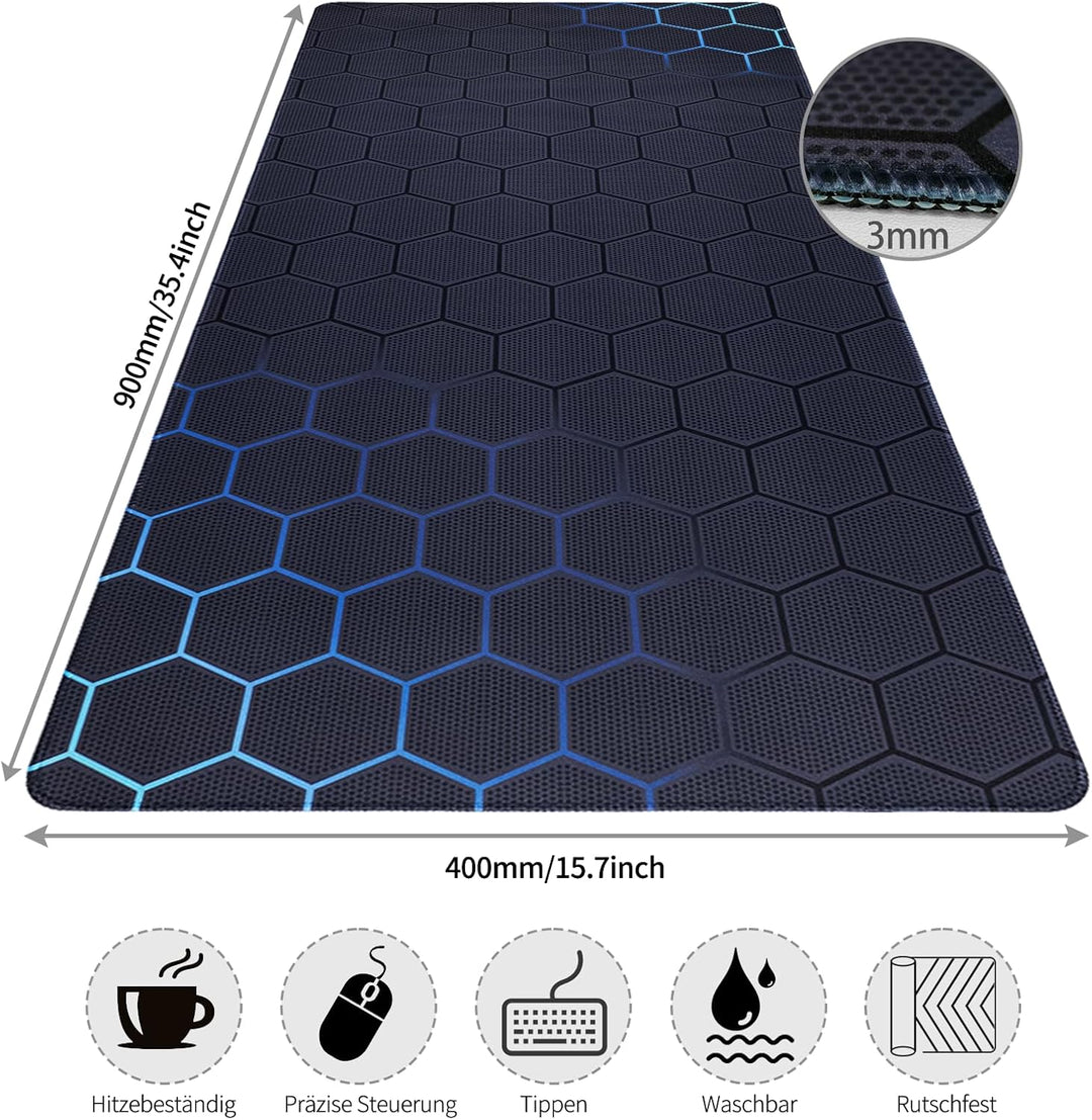 Gaming Mauspad,XXL 900x400mm Hexagonalmuster Mauspad,Wabenmuster Mousepad für präzise Maussteuerung,