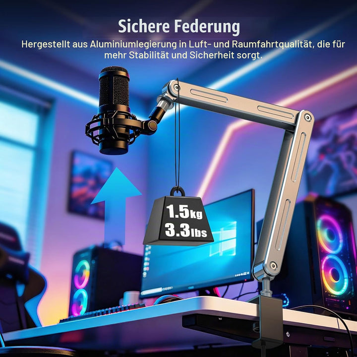 Aluminium Mikrofon Arm Tisch für Live-Streaming, Singe, Gaming | Aluminium Mikrofonständer Schreibti