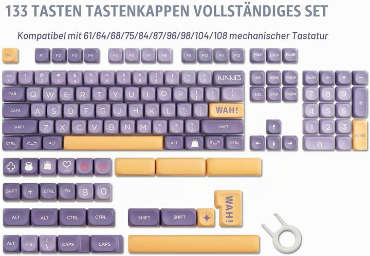 Tsungup PBT Keycaps 133 Tasten Tastatur Keycaps Lila MOA Profil Keycap Set Kompatibel mit Cherry Gat
