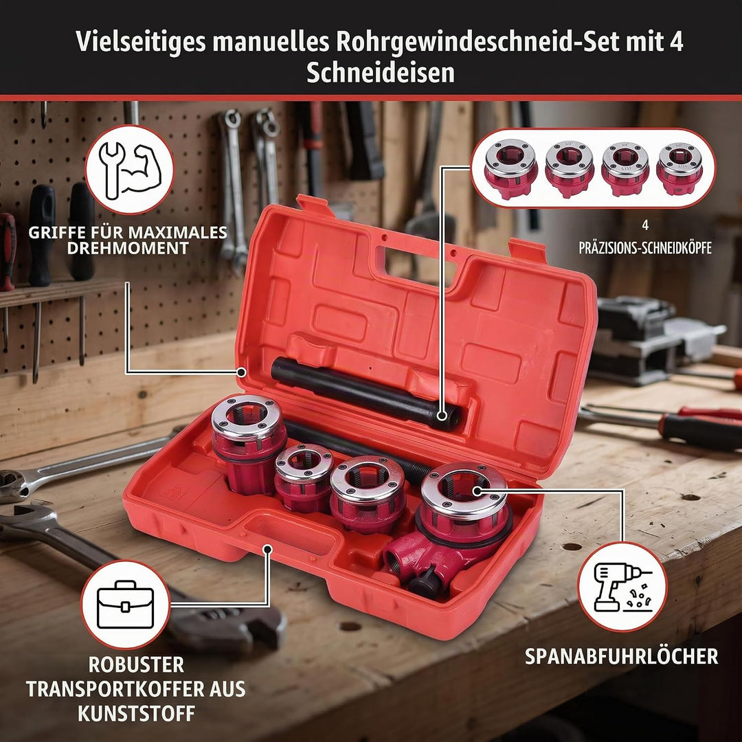 Rohr Gewindeschneider Set, Schneidkluppensatz Rohrgewindeschneidsatz mit 4 Gewindeschneideisen 1/2"