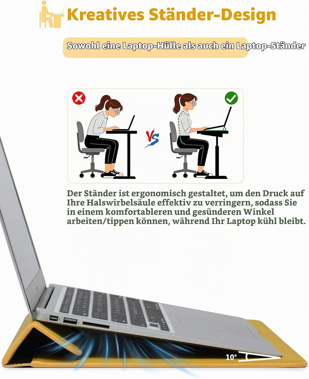 HYZUO 13 Zoll Laptop Hülle Tasche mit Ständer für MacBook Air 13 M5 A3449 M4 M3 M2 M1 2026-2018, Mac