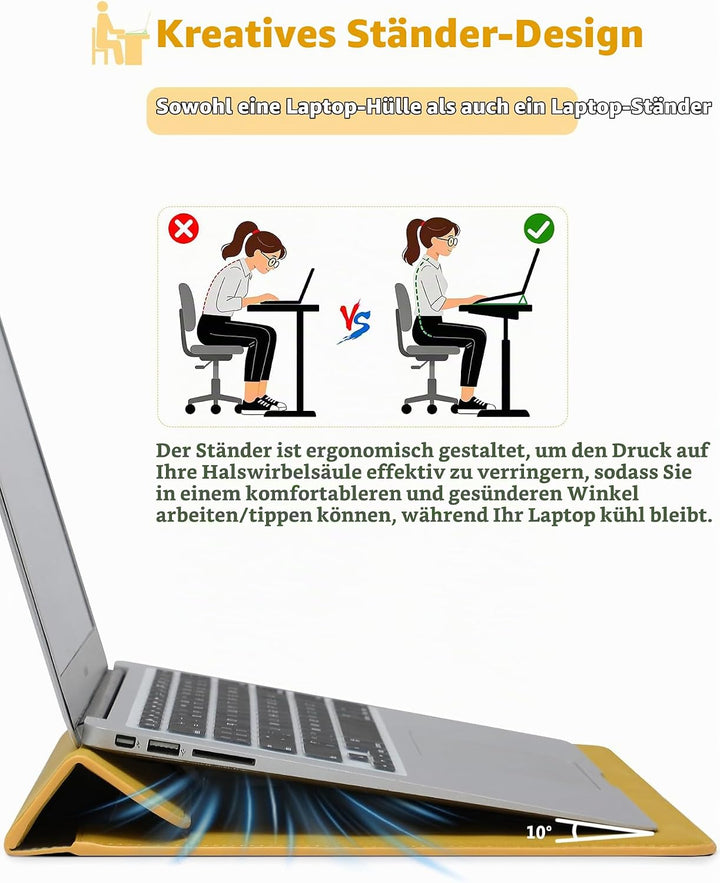 HYZUO 13 Zoll Laptop Hülle Tasche mit Ständer für MacBook Air 13 M5 A3449 M4 M3 M2 M1 2026-2018, Mac