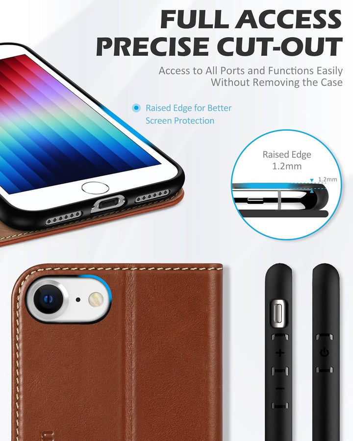 SHIELDON Hülle für iPhone SE 2022/iPhone 8 5G Handyhülle [Rindsleder] [Kartenfach] [Stand], Schutzhü