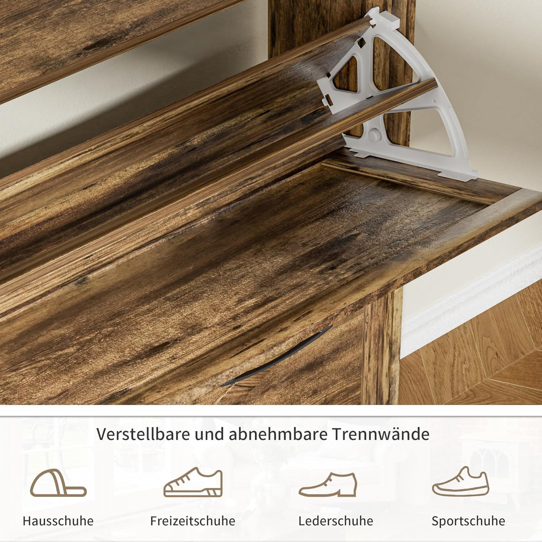 Schuhschrank schmal, Schuhkipper mit 2 Klappen, Schuhregal mit 4 Ablageflächen für Flur, Schuhkommod
