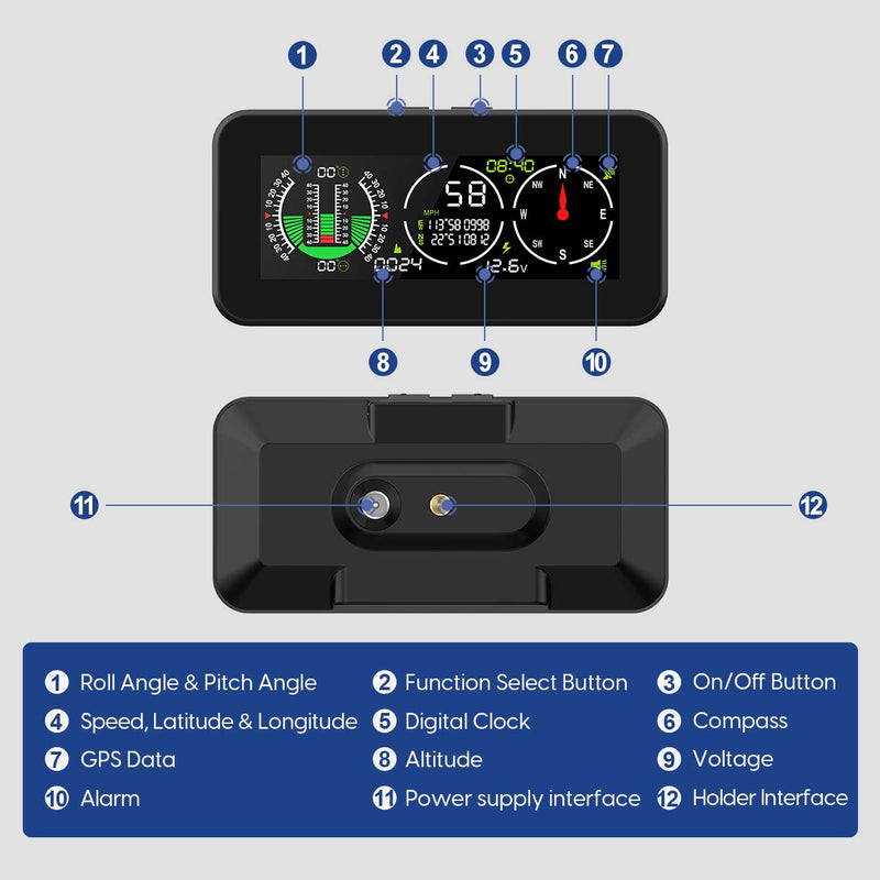 MR CARTOOL M60 Auto Neigungsmesser Kfz Digital GPS Tacho HUD Anzeige Clinometer mit Kompass für alle