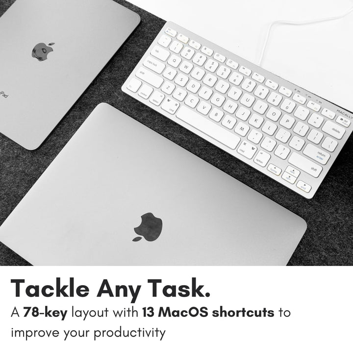 Macally SLIMKEYCA, kompakte USB -A-Tastatur für Mac, US QWERTY Tasten-Layout Silber, Silber