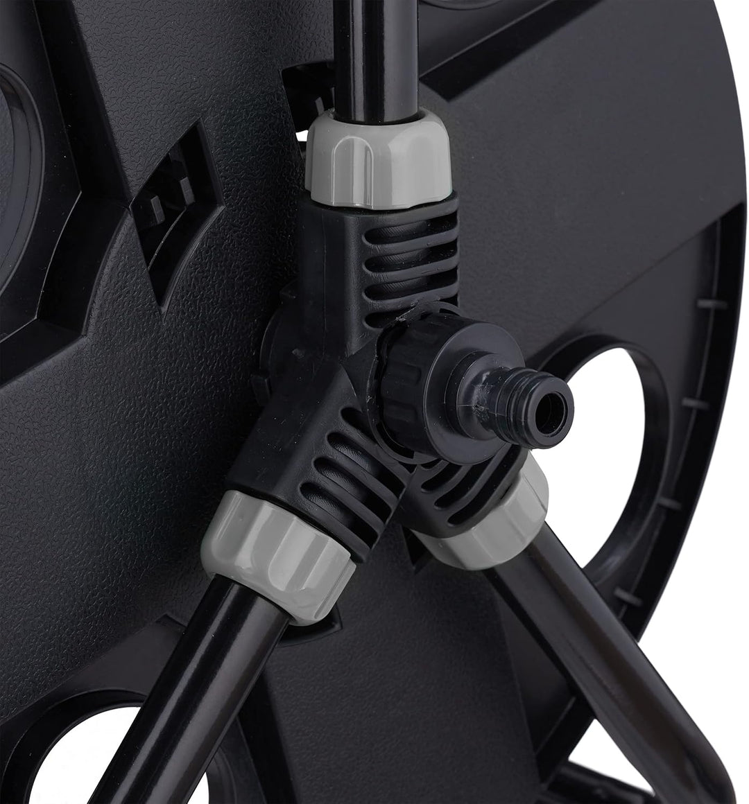 Relaxdays Schlauchtrommel, für 30 m 1/2" Schlauch, Stahl, Kunststoff, Schlauchhalter, HBT: 38 x 42 x