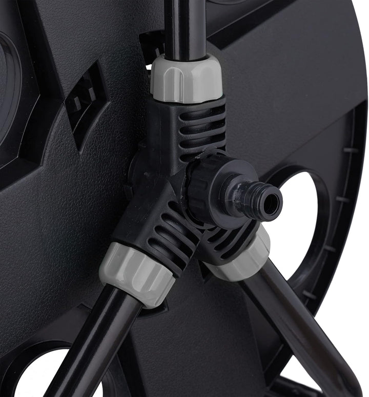 Relaxdays Schlauchtrommel, für 30 m 1/2" Schlauch, Stahl, Kunststoff, Schlauchhalter, HBT: 38 x 42 x