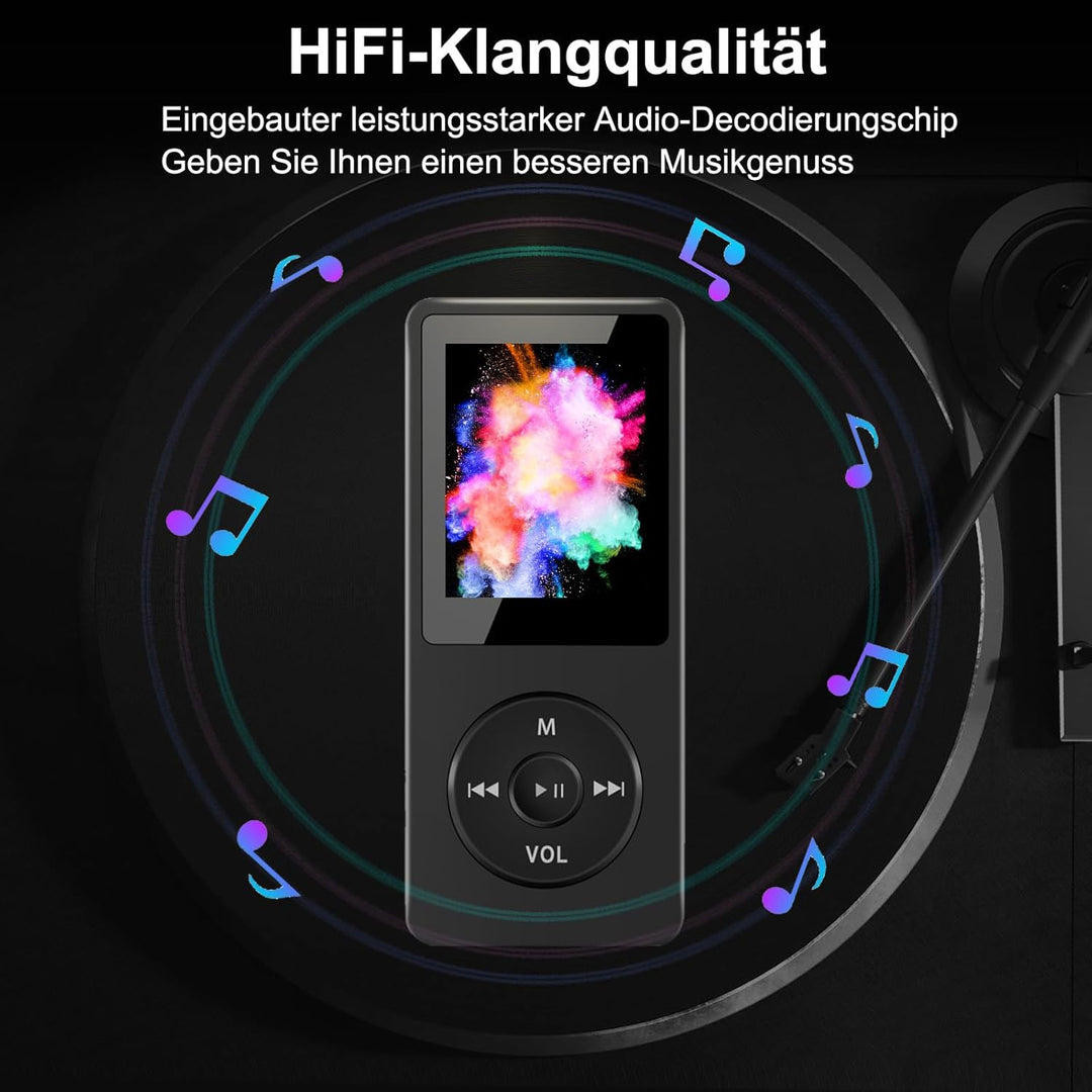 32GB MP3 Player Bluetooth mit 1.8" TFT Farbbildschirm mit Kopfhörer, HiFi Musik Player Kinder mit La