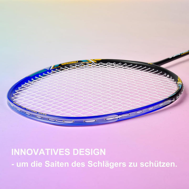 MANJHONG Graphit Badmintonschläger Set 2er Kratzfestes Rahmendesign Leichtgewicht Freizeit Federball