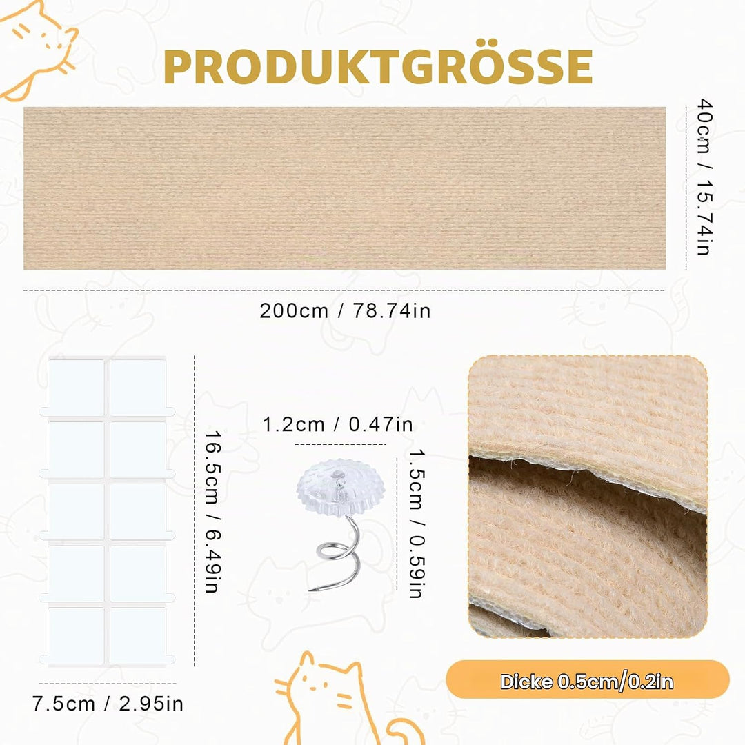 Qoosea Kratzmatte Selbstklebend 200cmx40cm, 2 Stück Selbstklebende Kratzmatte DIY Kratzschutz Katze