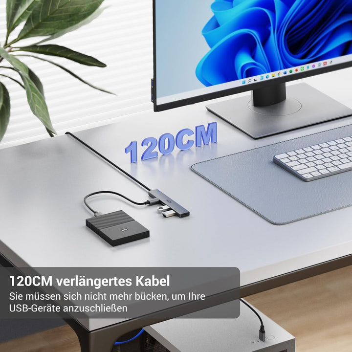 ICZI USB Hub 3.2 Verteiler 4 Port 10Gbps Mehrfachstecker USB 3.2 Gen 2 Adapter mit 120cm Kabel kompa