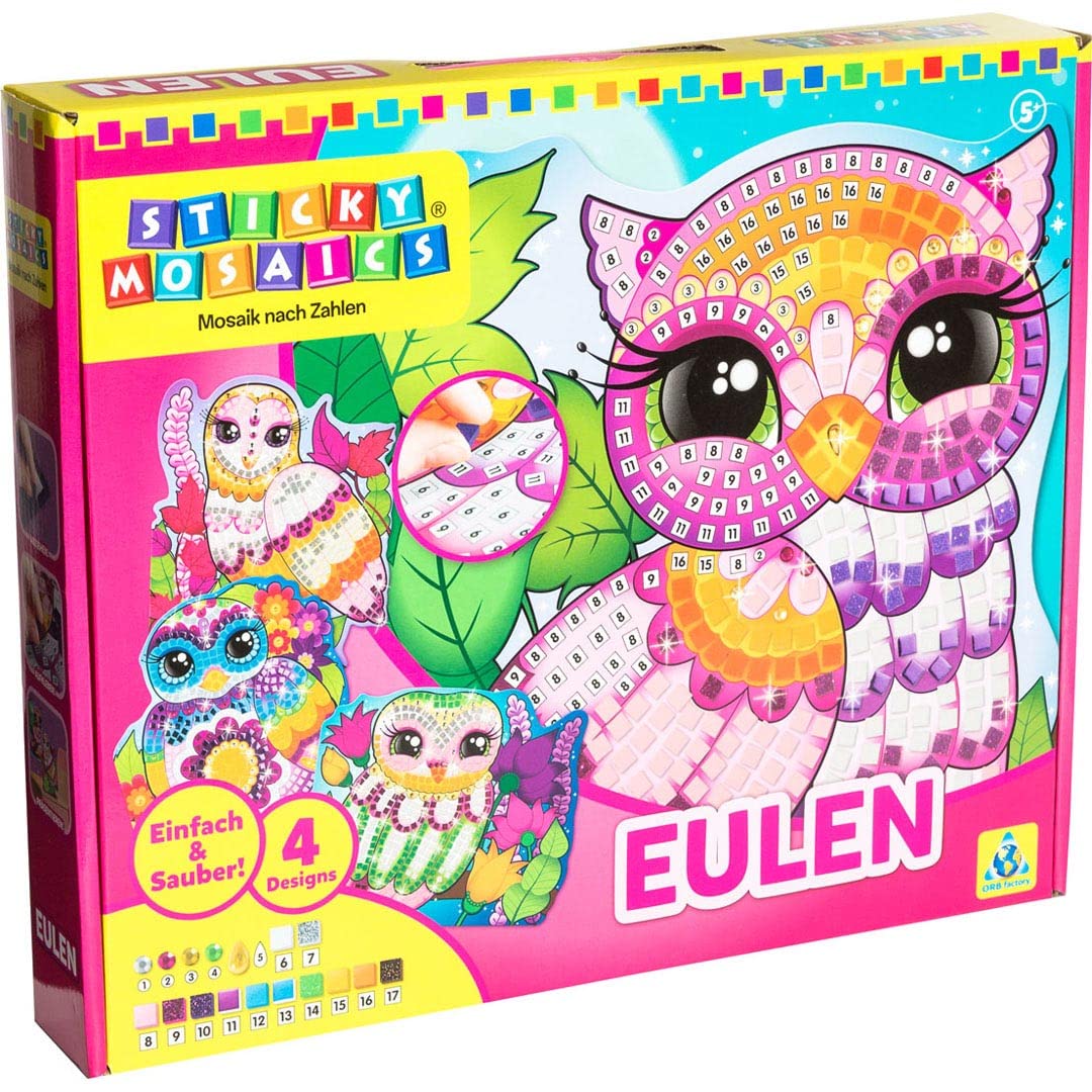 ORB Sticky Mosaic Eulen, 4 Designs, kreative Geschenke Bastelset Kinder Geschenke für Mädchen und Ju