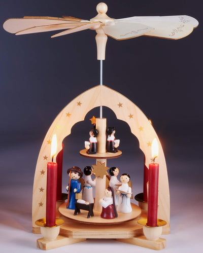 Brubaker 2-stöckige Weihnachtspyramide aus Holz - 30 cm - Krippenszene mit Jesuskind Maria und Josef