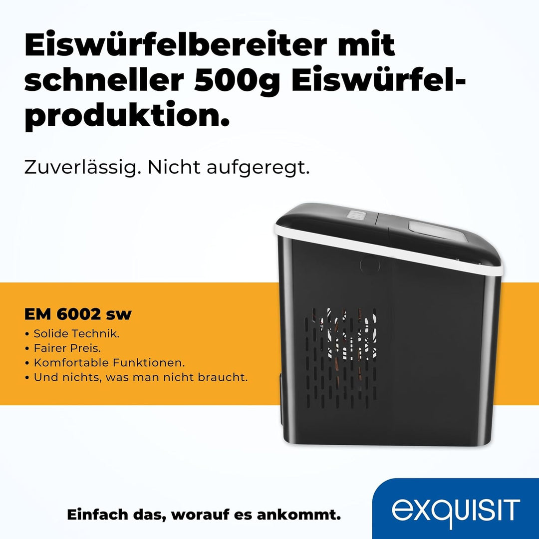 Exquisit Eiswürfelmaschine EM 6002 sw | Eiswürfelproduktion in 7 Minuten | 1,8 Liter Wassertank | oh