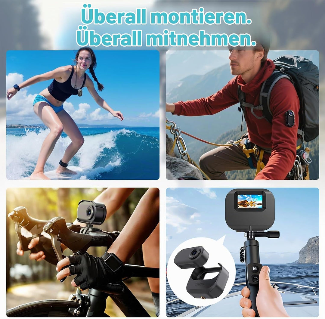 Mini Action Cam, 64GB Tragbare Sportkamera und Magnetische Ladebox mit 1150mAh Batterie, 1080P Klein