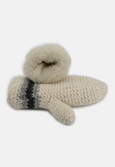 Hollert Handgestrickte Fausthandschuhe Bernie gefüttert Merinowolle Weiss