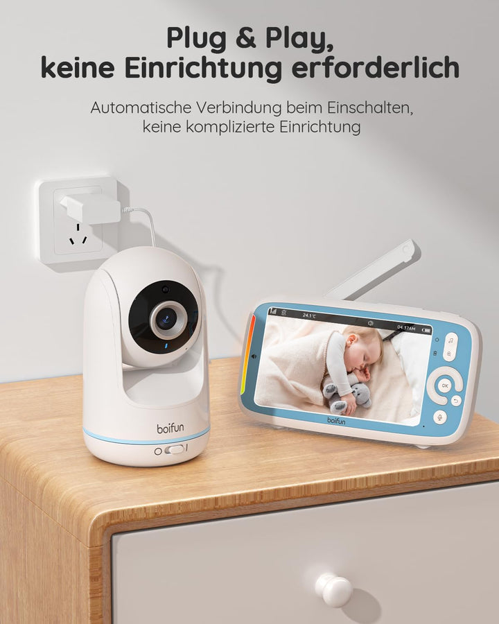 BOIFUN Babyphone mit Kamera, 5'' 720P HD IPS Bildschirm, PTZ 330°/135°, 3×Zoom, VOX Funktion, Zwei-W