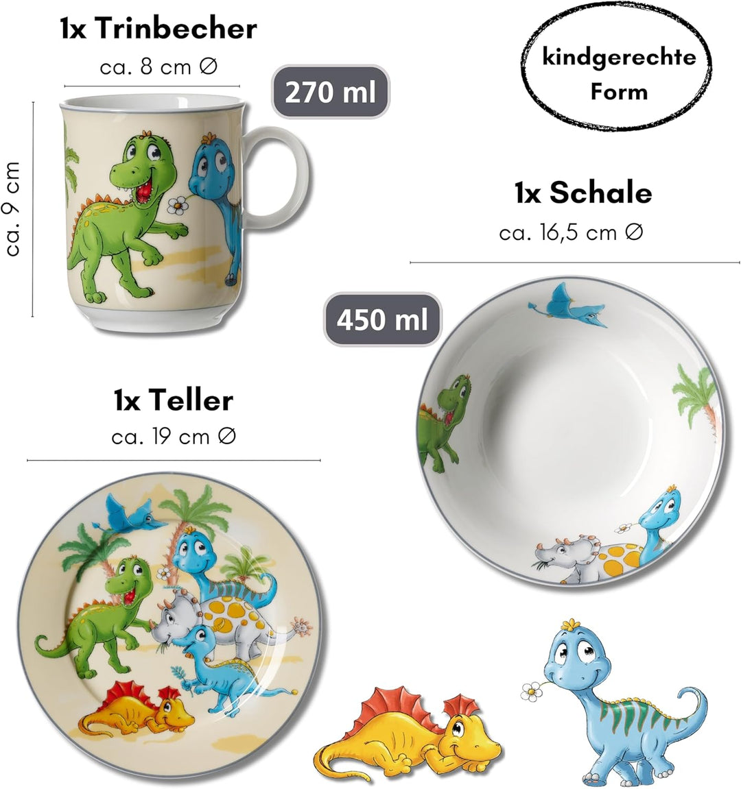 Ritzenhoff & Breker Kindergeschirr Set mit Platzset Dino, 4-teilig, Bunt, Schale Becher Teller aus P