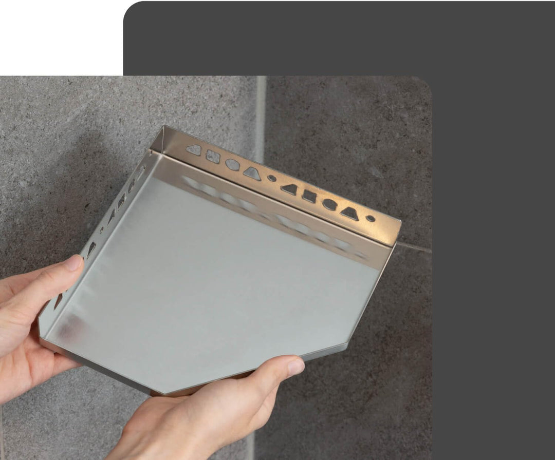 Befliesbare Duschablage Ecke 200mm x 200mm Silber Ablage zum Einfliesen, Edelstahl korrosionsbeständ