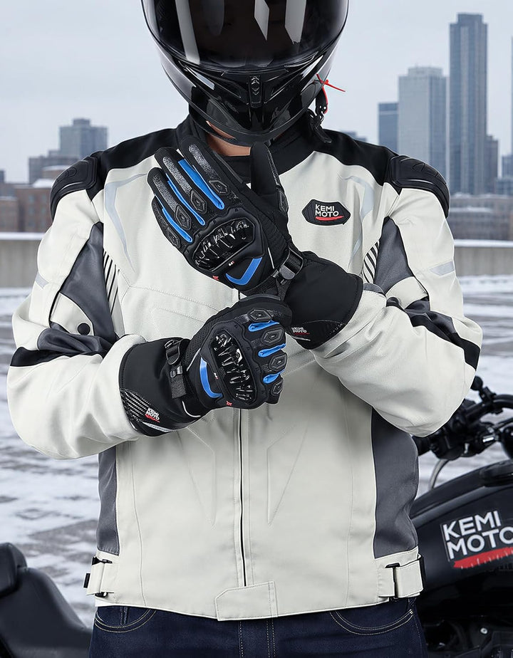 ISSYZONE Winter Motorradhandschuhe, Motorrad Handschuhe Winter, geprüfte Motorradhandschuhe Herren,