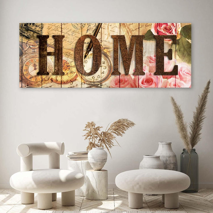 Leinwandbild XXL Haus 90x30 cm Wandbild Kunst Rosen Wohnung Wohnzimmer Design Rosa Leinwandbild 90x3