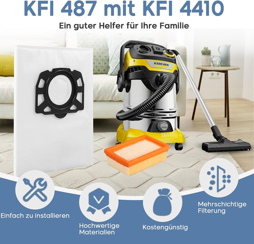 10 Staubsaugerbeutel mit 2 Filter für Kärcher WD6 WD5 WD4 WD5P WD6P MV4 MV5 MV6 Staubsauger KFI 487
