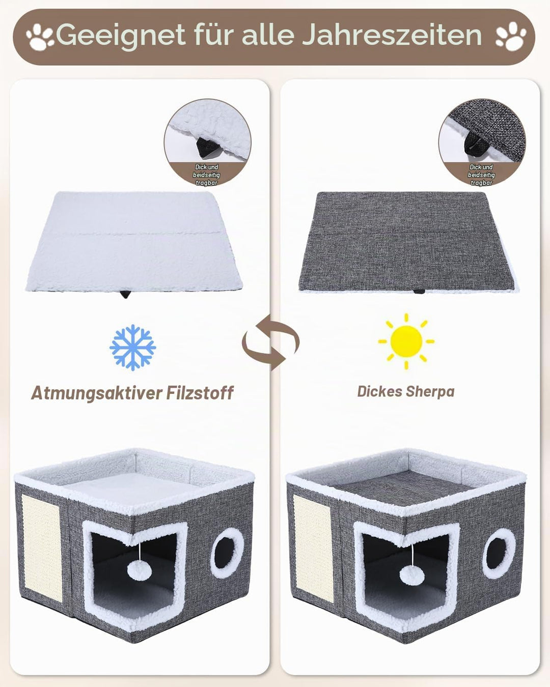 Katzenhaus Indoor Faltbare, Katzenbetten, katzenhöhle, Waschbare katzenhaus, mit einem hängenden Spi