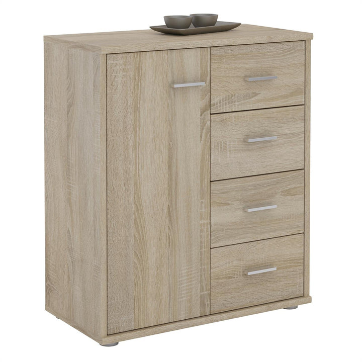 CARO-Möbel Kommode TIRANO Highboard Anrichte mit 1 Tür und 4 Schubladen in Sonoma Eiche, Sonoma Eich