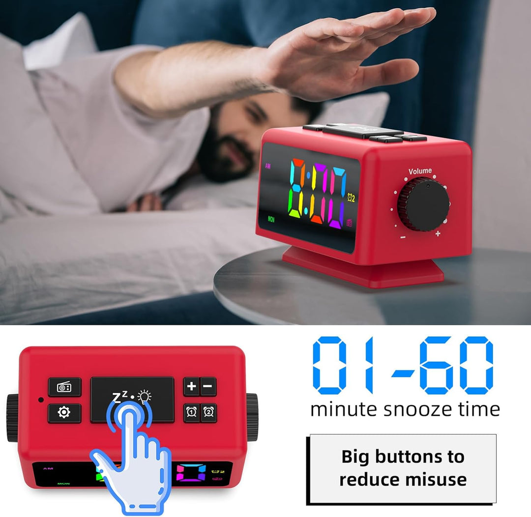 ThreeH RGB Wecker mit Radio 11 Farben Zeitanzeige 12 Stufen Lautstärke & Helligkeit einstellbar Schl