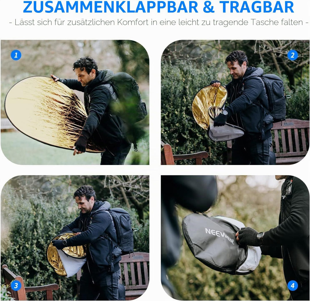 NEEWER 110cm Lichtreflektor Lichtdiffusor 5 in 1 zusammenklappbare Multischeibe mit Tasche, durchsch