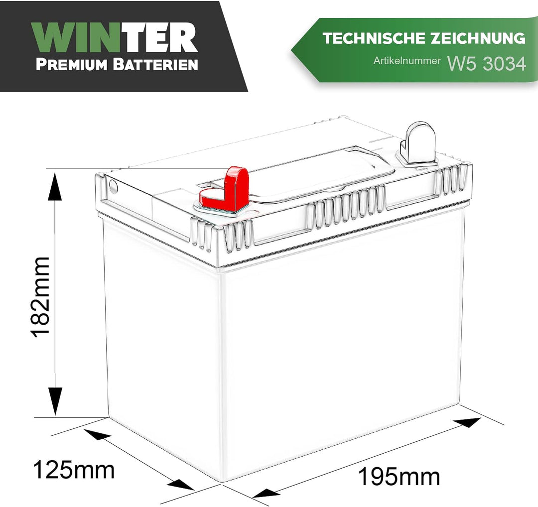 Winter Premium Rasentraktor Batterie 12V 30Ah 310A/EN (Plus Pol Links) 53034 Aufsitzmäher Rasenmäher