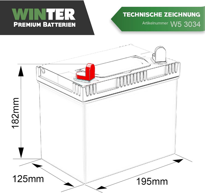 Winter Premium Rasentraktor Batterie 12V 30Ah 310A/EN (Plus Pol Links) 53034 Aufsitzmäher Rasenmäher