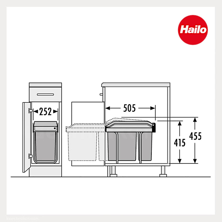 Hailo Abfallsammler Tandem 3650111 | für Schränke ab 300 mm Breite | Einbau Mülleimer 24 + 7L | per