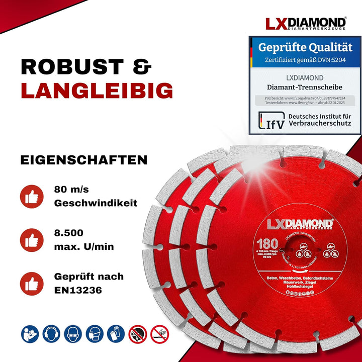LXDIAMOND 3x Diamant-Trennscheibe 180mm - kompatibel mit Lamello Tanga DX200 Fensterfräse Montagefrä