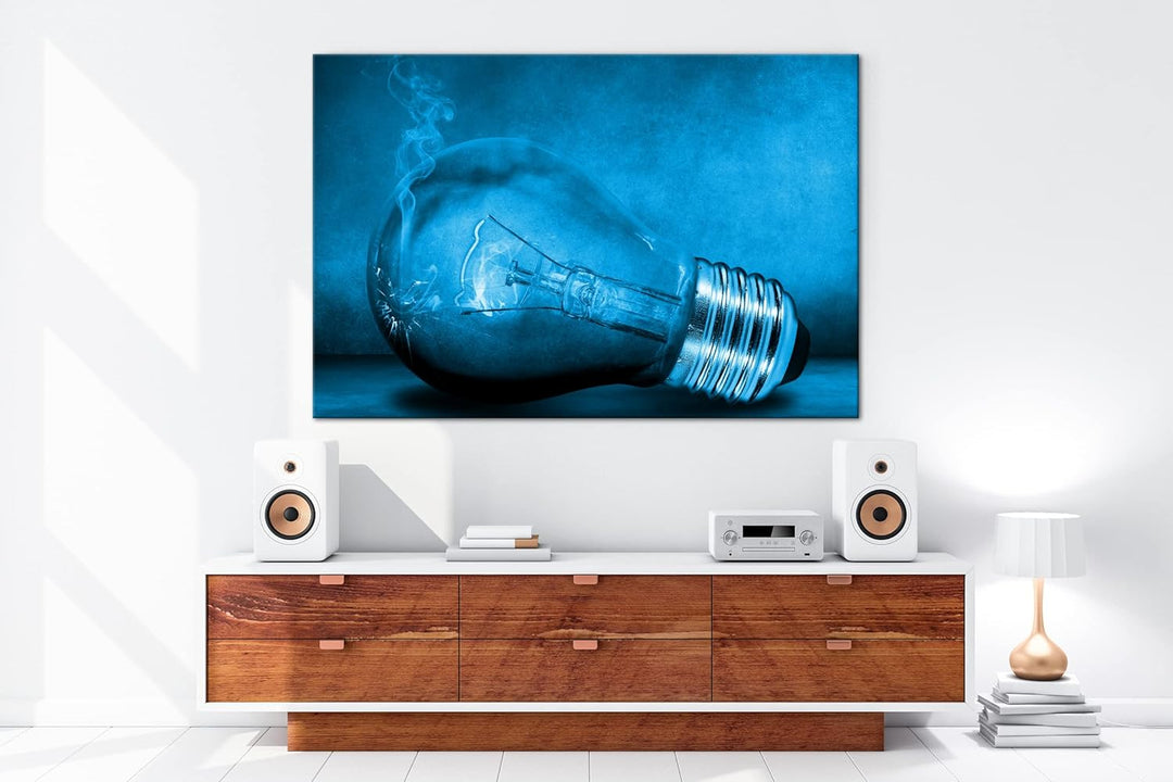deyoli leuchtende Glühbirne Format 100x70 Effekt: Monocrome Blau als Leinwandbild, Motiv fertig gera