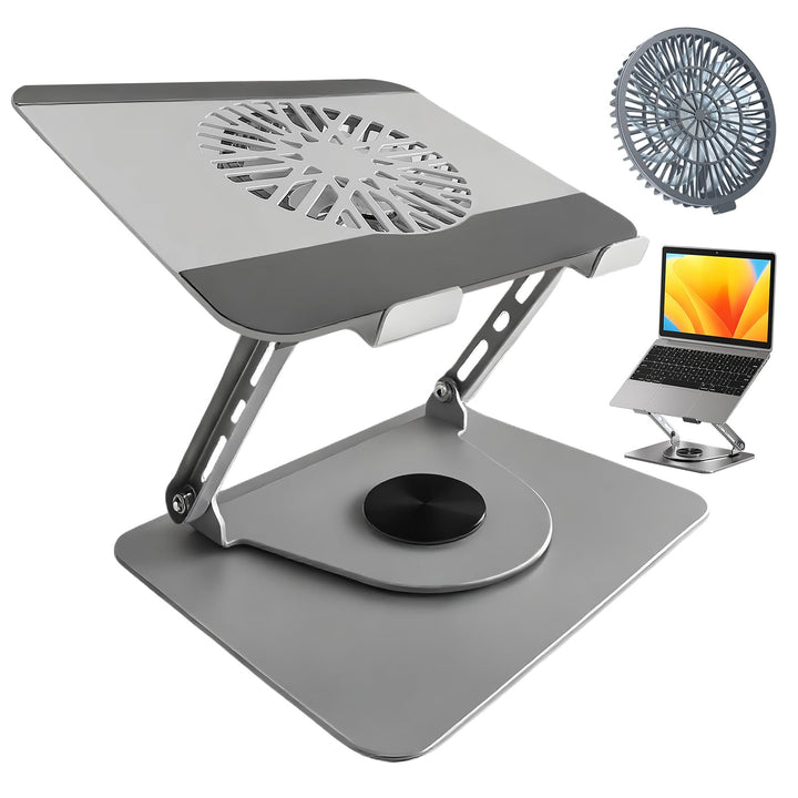 Laptop Ständer aus Aluminium, 360° Drehbar, Faltbar, mit Magnetischem Lüfter für Kühlung, Kompatibel