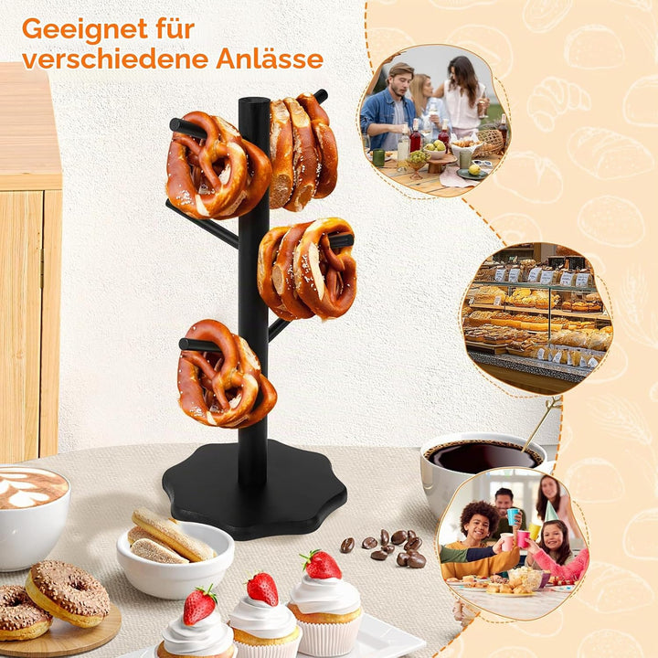 2 Stück Brezelständer,Brezelhalter Holz,Baumförmige Brezel 6-armig,Höhe 33cm,Glatte gratfreie,Alles