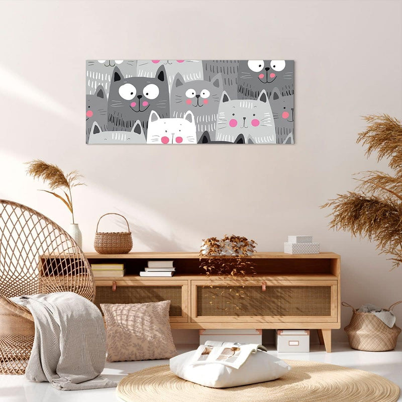 Panorama Bilder auf Leinwand 100x40cm Leinwandbild Kittys Tiere Illustration Gross Wanddeko Bild Sch