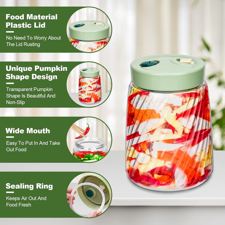 USHOP Fermentierglas, Gärglas mit Entlüftungsventil mit 1-Wege-Entlüftung,2er-Pack 1.4l Kimchi Behäl