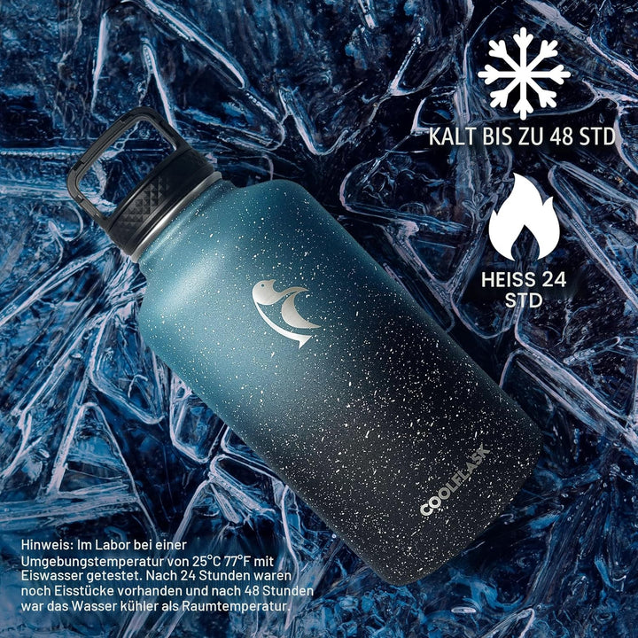 Coolflask Isolierte Wasserflasche 2L, Halbe Gallone Wasserkrug mit Strohhalm & 3 Deckel, Grosse Isol