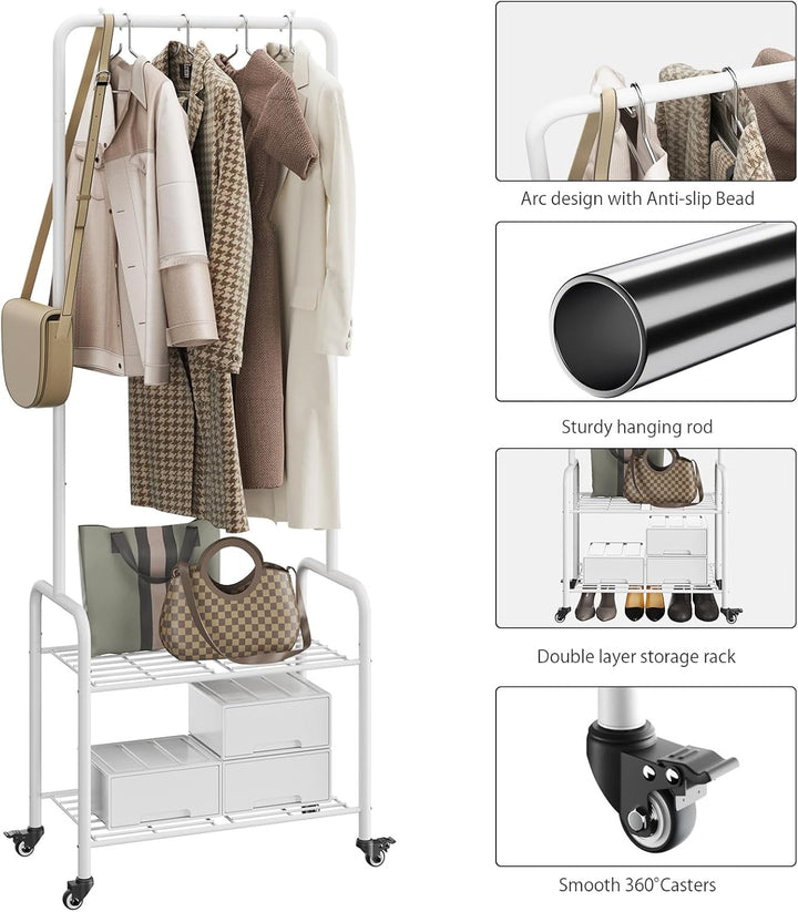 YMYNY Garderobenständer, Kleiderständer aus Metall, Freistehend Kleiderbügel Stand mit Rollen, Kleid