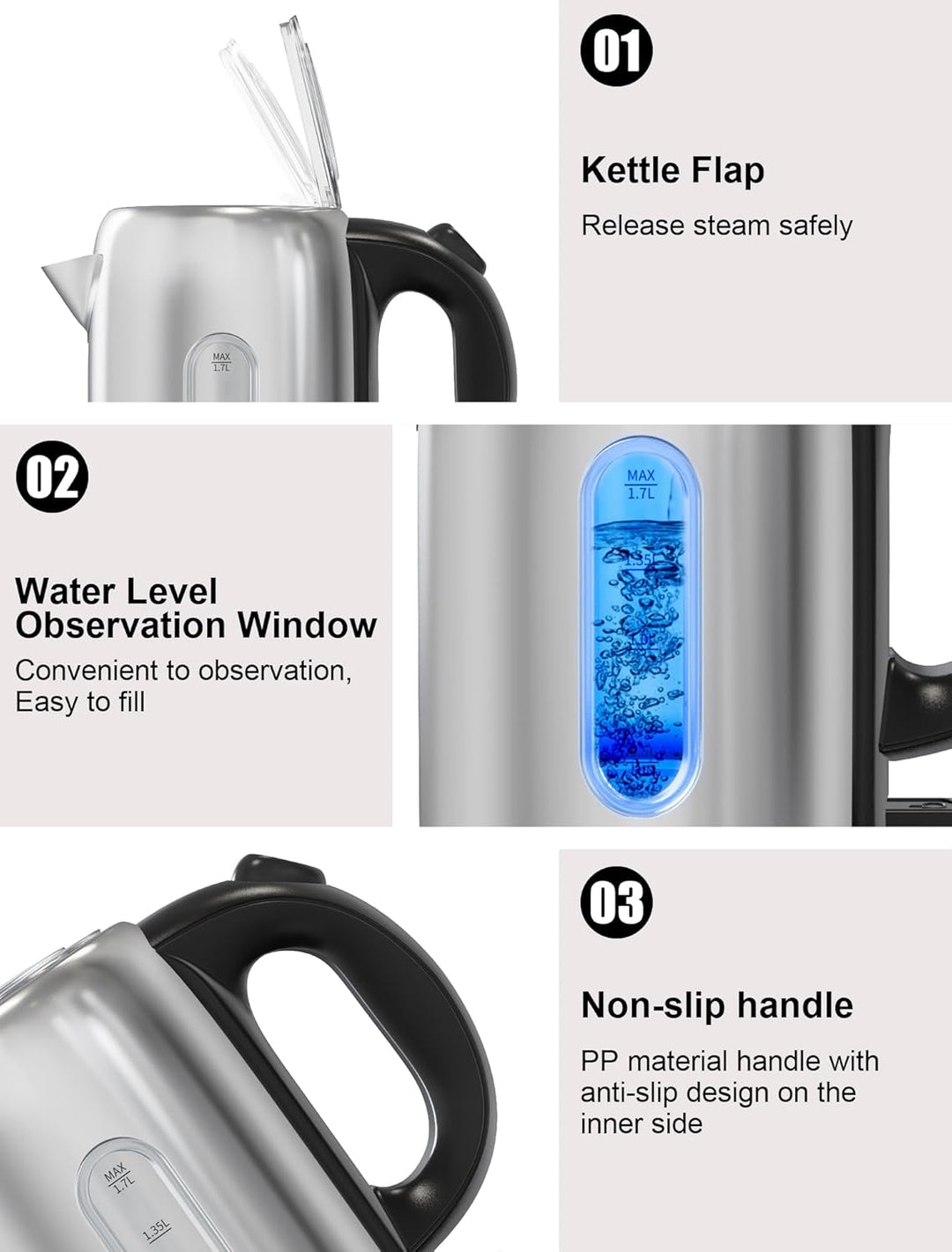 Hopzty Wasserkocher 1,7 Liter 2200 W | Wasserkocher mit automatischer & manueller Abschaltung | mit