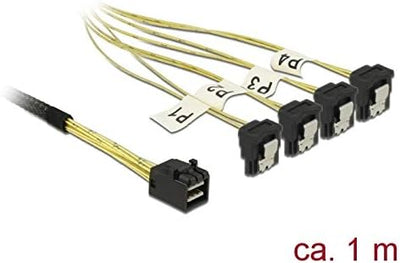 DeLock Kabel Mini SAS HD SFF-8643 > 4 x SATA 7 Pin gewinkelt 1 m