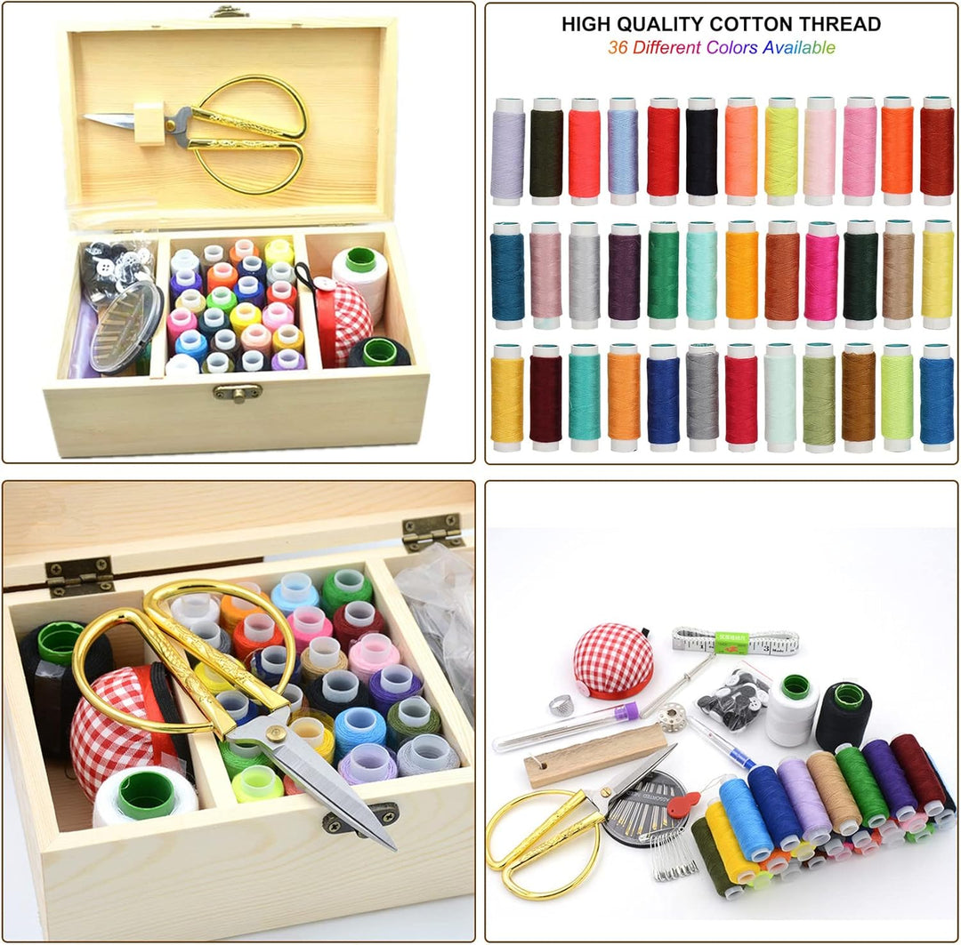 Nähkorb aus Holz, MKNZOME Nähkasten mit Über 110 Stk Nähzubehör Nähsets Holz Nähkörbe Haushalt Nähze
