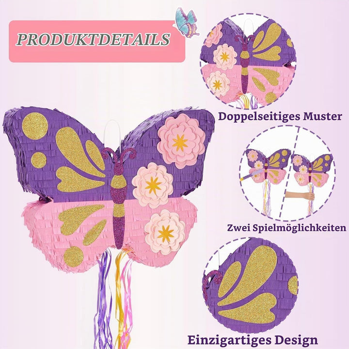 WERNNSAI Schmetterling Pinata – Schmetterling Geburtstag Pinata Deko Mädchen Kinder Rosa Lila Blumen