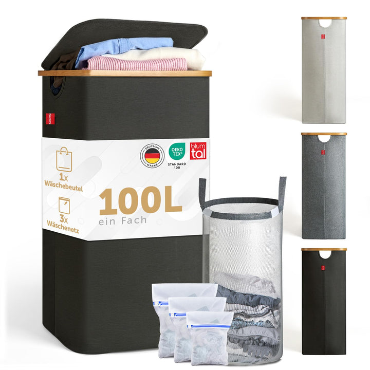 Blumtal Wäschekorb 100L - Wäschesammler mit herausnehmbarem Wäschesack - Wäschekorb schmal - laundry