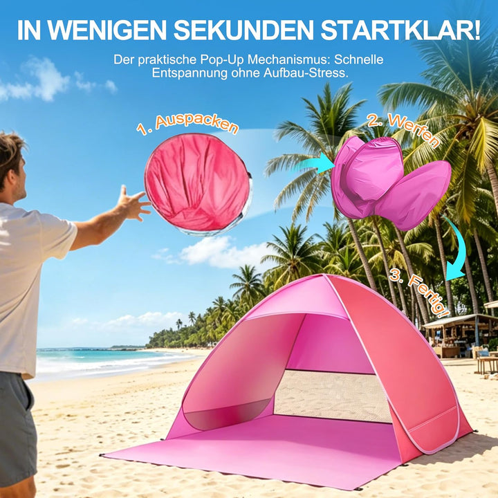 XXL Strandmuschel Pop Up für 3 Erwachsene oder 5 Kinder (200x165x130cm) - Silberbeschichtetes Strand